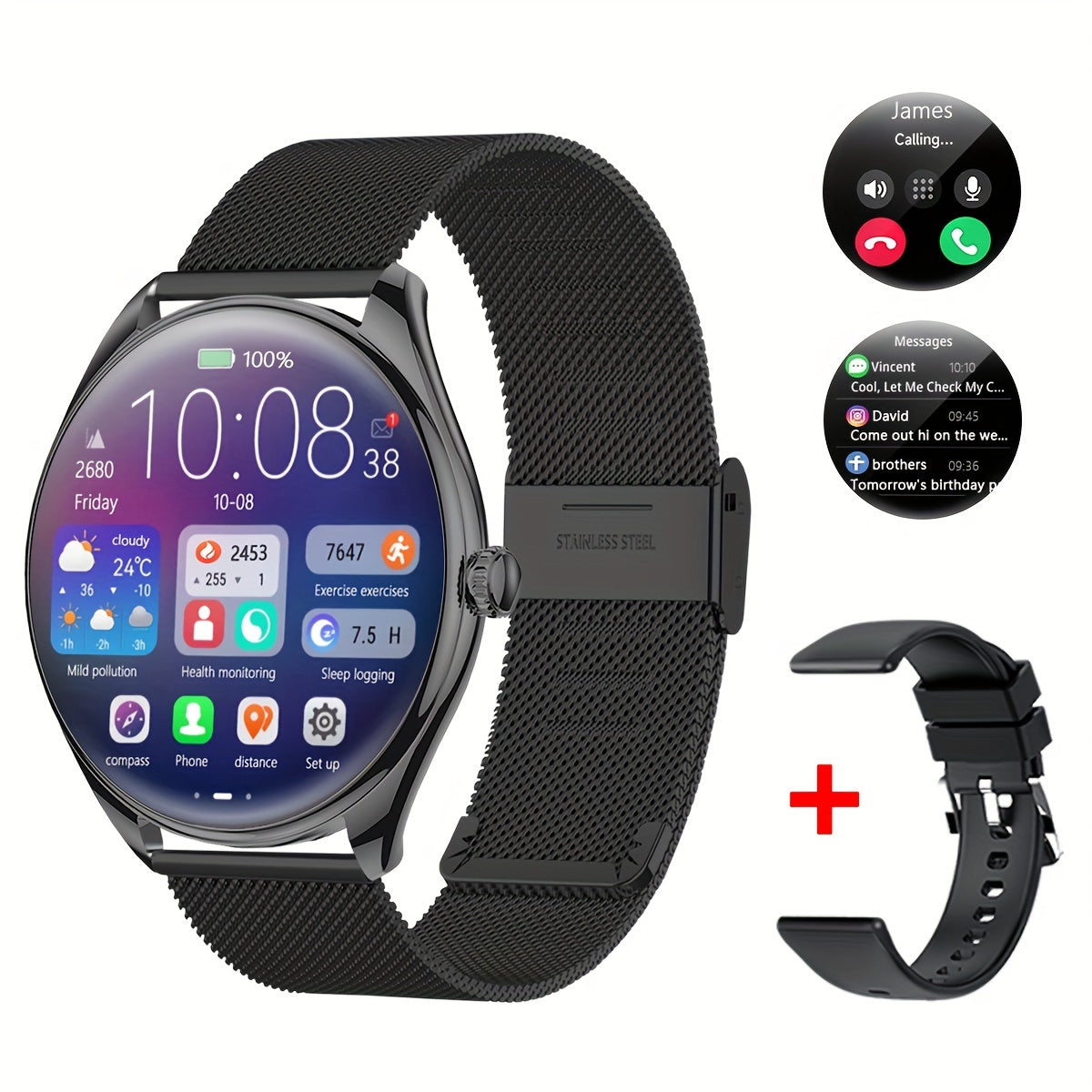 Erkaklar va ayollar uchun aqlli soat 1.43 dyuym AMOLED displey Bluetooth 5.0 fitness izlovchi