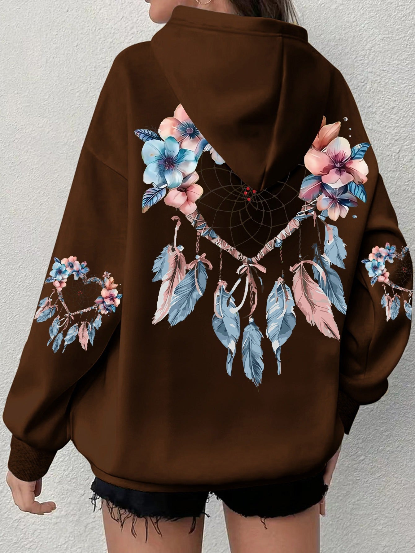 Women's Plus Size Dreamcatcher Hoodie Cozy Long Sleeve Pullover with Pockets