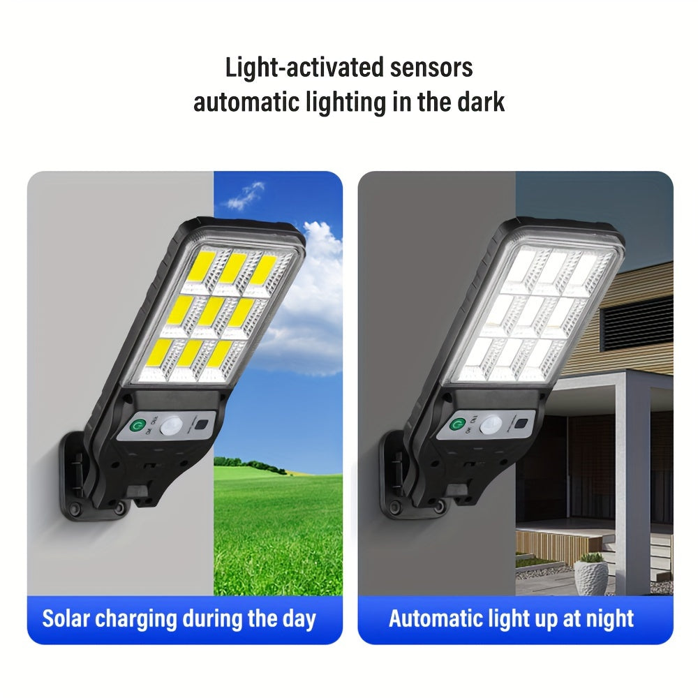 Solar Motion Sensor Wall Light with 9COB LEDs Remote Control 3 Modes Outdoor Security