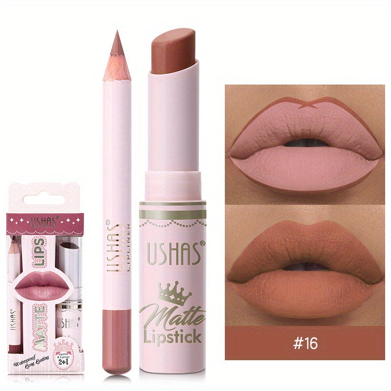 Women Nude Lipstick and Lip Liner Set Waterproof Velvet Long-lasting