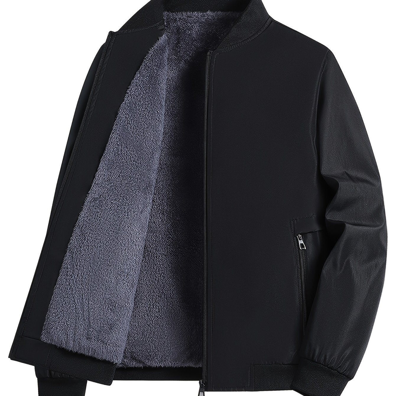 Men's Lightweight Fleece-Lined Bomber Jacket with Zipper Pockets and Baseball Collar