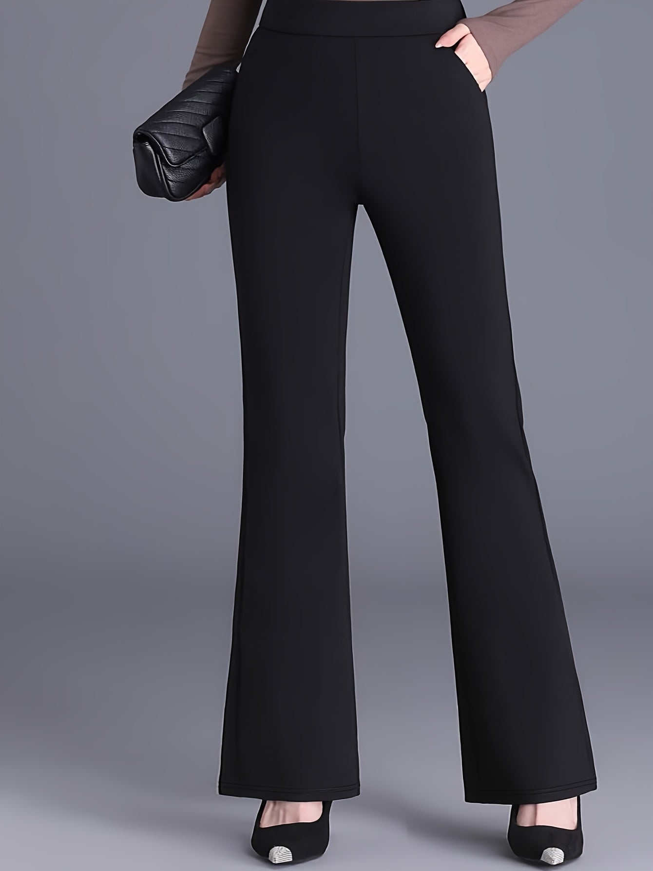 Plus Size Women's Straight Leg Pants Black Medium Stretch Casual Formal Trousers