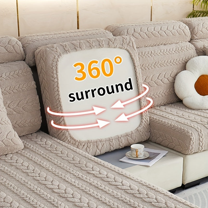 Wheat Sheaf Pattern Plush Sofa Cover Elastic Fit for 1-4 Seater Non-Slip Machine Washable