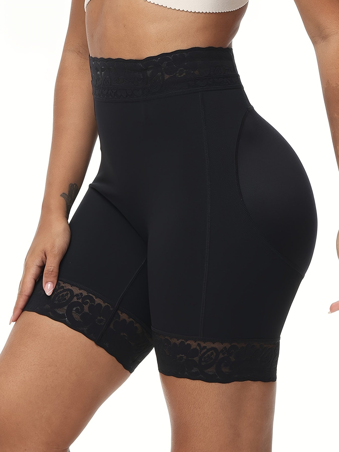 Women's High-Waist Shaping Shorts with Lace Trim Tummy Control Butt Lift Seamless Body Sculpting