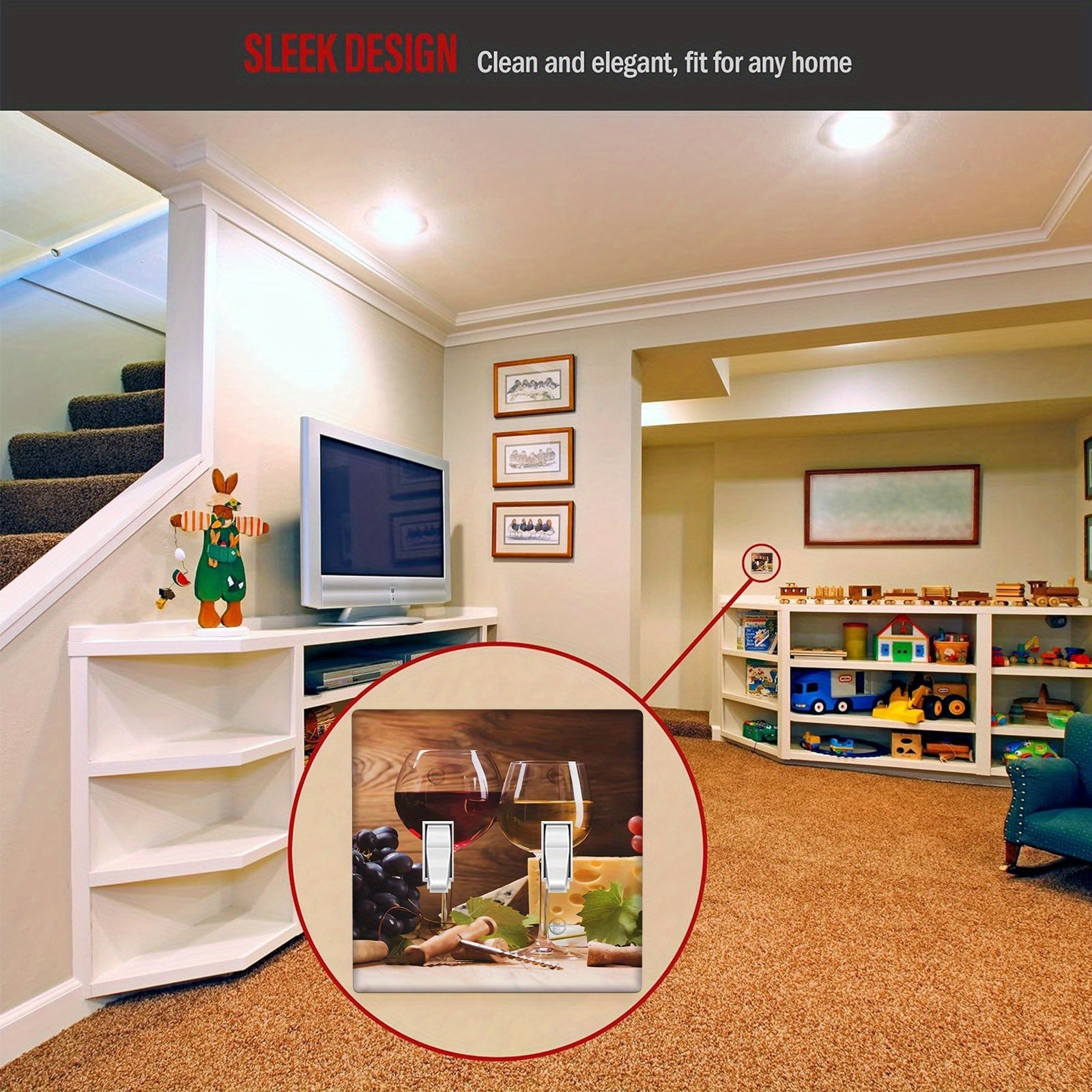 Wine and Cheese Light Switch Cover for Bathroom and Bedroom Easy Installation Battery-Free