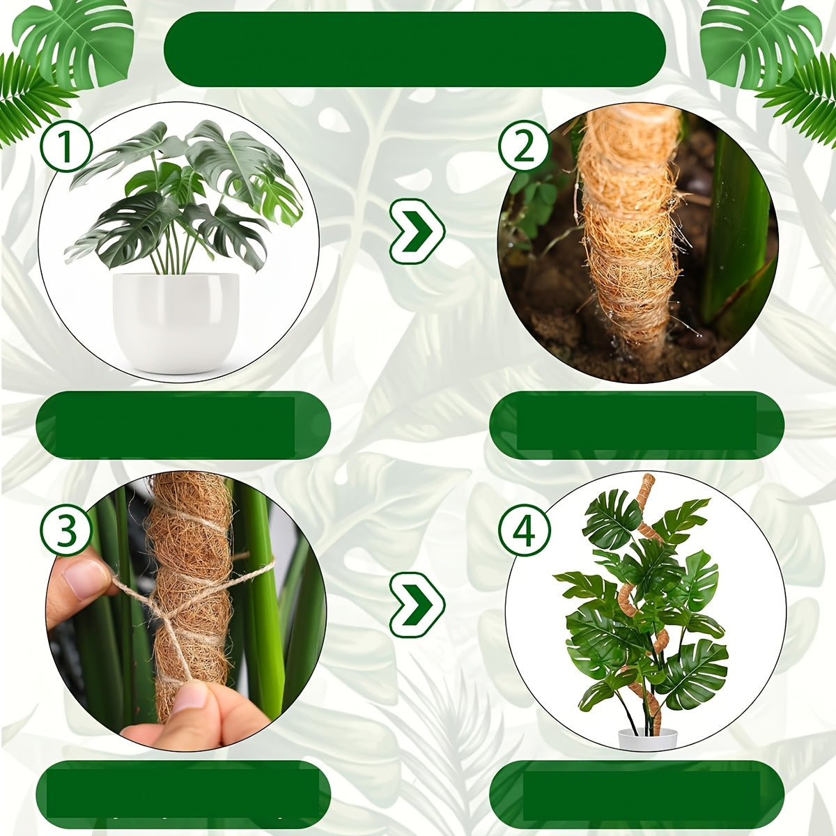 2-Pack Metal Moss Poles for Monstera Climbing Plants Indoor Garden Vine Support Stakes with Coconut Fiber Rope