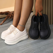 Women's Platform Oxford Shoes Black Lace-Up Chunky Sole Casual Office Loafers