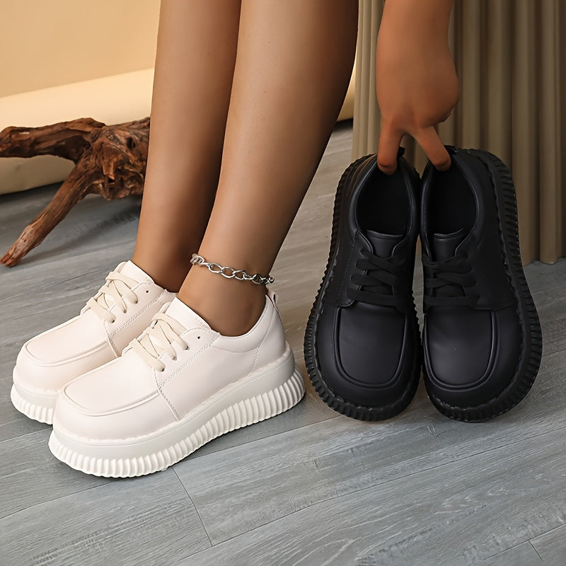 Women's Platform Oxford Shoes Black Lace-Up Chunky Sole Casual Office Loafers