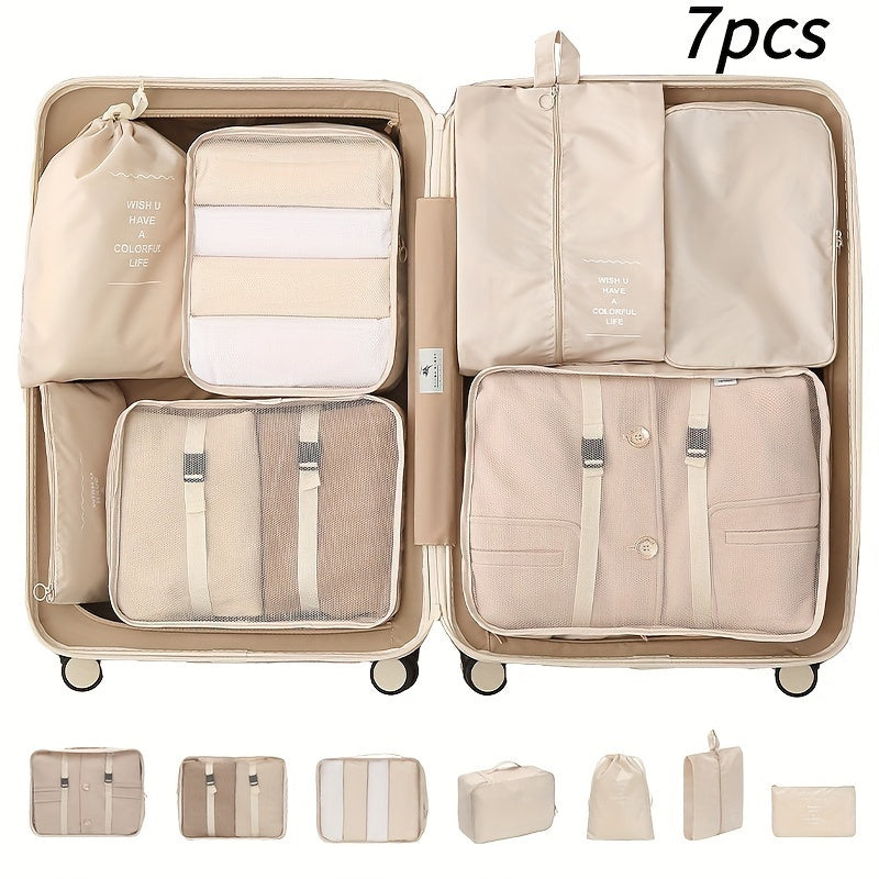 Set of 7 Travel Clothing Storage Bags Packing Cubes Luggage Organizers for Clothes Toiletries