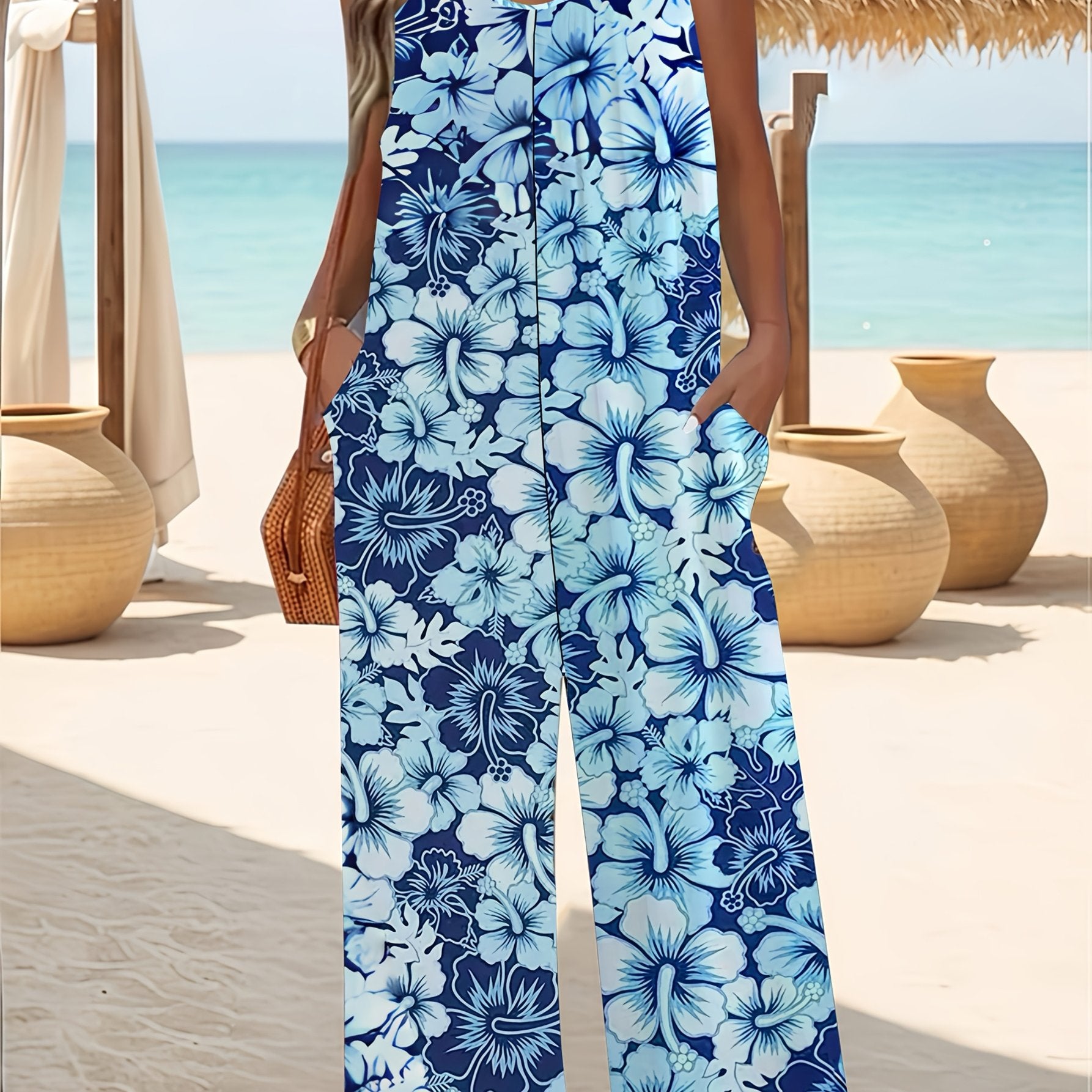 Mono sin mangas de verano con estampado bohemio para mujer, ligero, con escote en V y ropa de playa