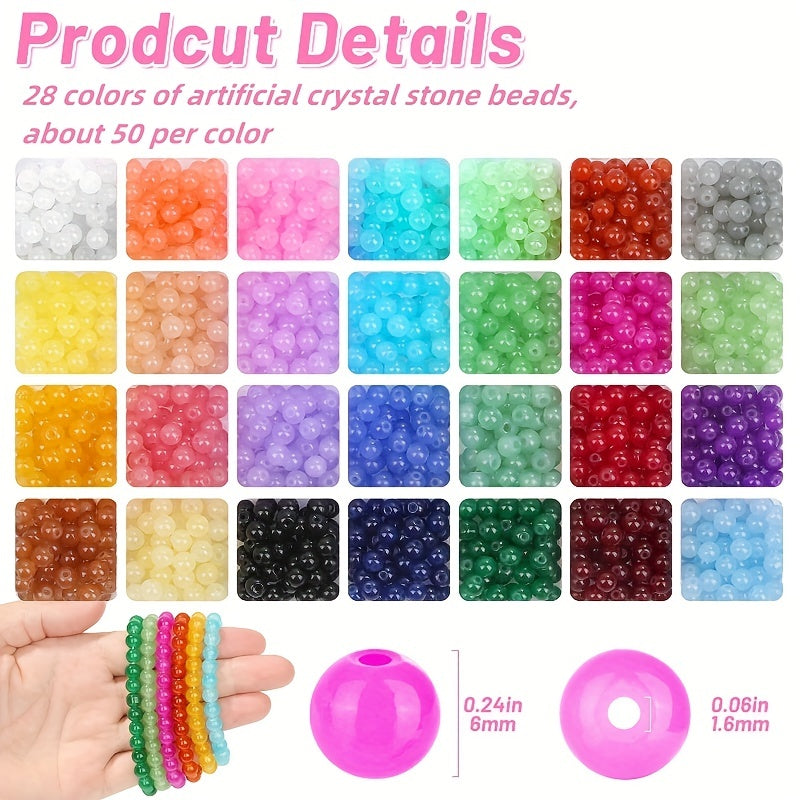 1400pcs 6mm Glass Beads Assorted Colors for Jewelry Making