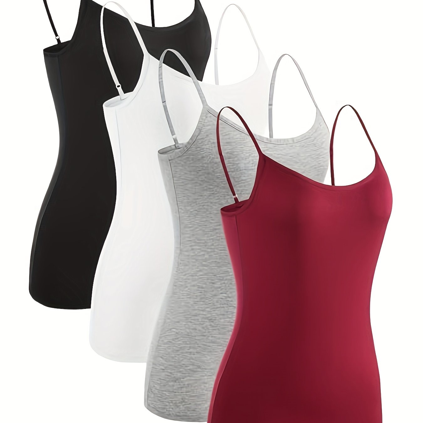 Women's Slim Fit Camisole Tops 4 Pack Spaghetti Strap Summer Casual Solid Colors