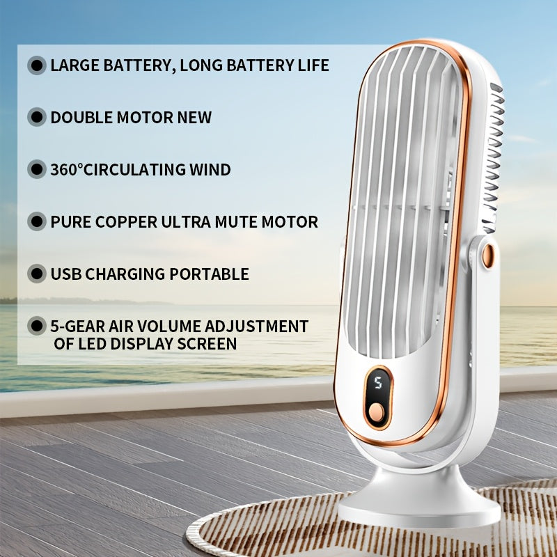 Wireless USB Desktop Fan with 5 Speeds, 360° Oscillation, Battery Powered
