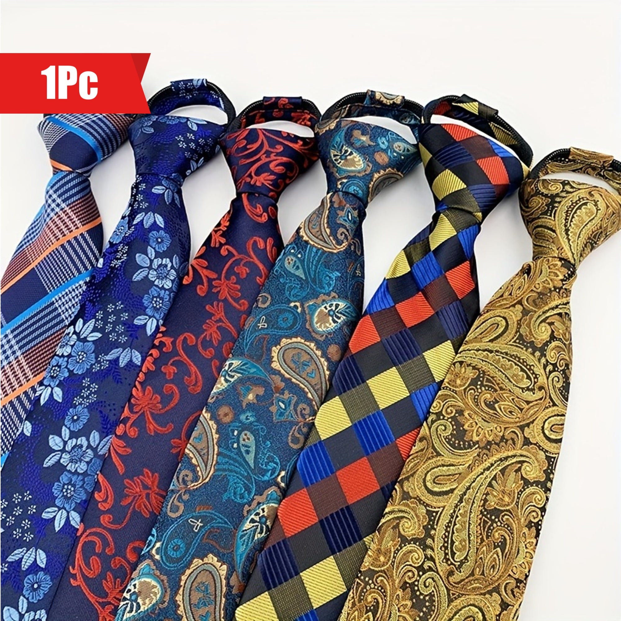 Men's Paisley Polyester Zipper Tie with Easy Pull Design in Spot Supply