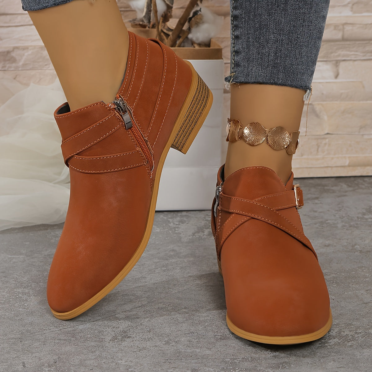 Women's Faux Fur-Lined Ankle Boots with Wrap Strap for Outdoor Wear