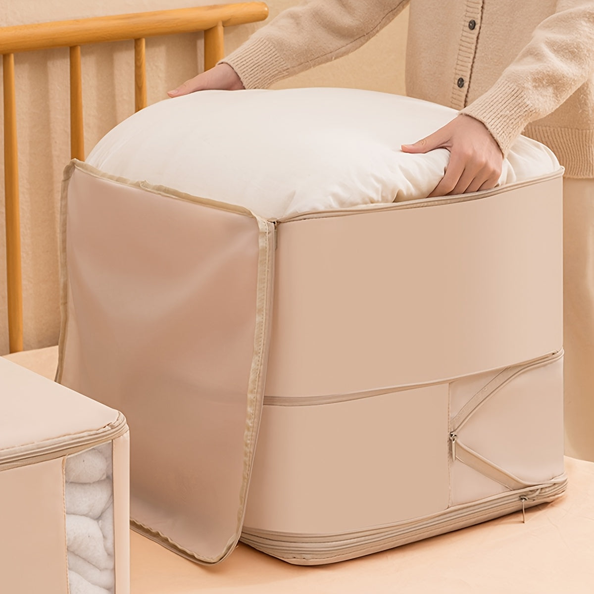 Portable Compression Storage Bag for Travel and Clothing Protection Gray Pink