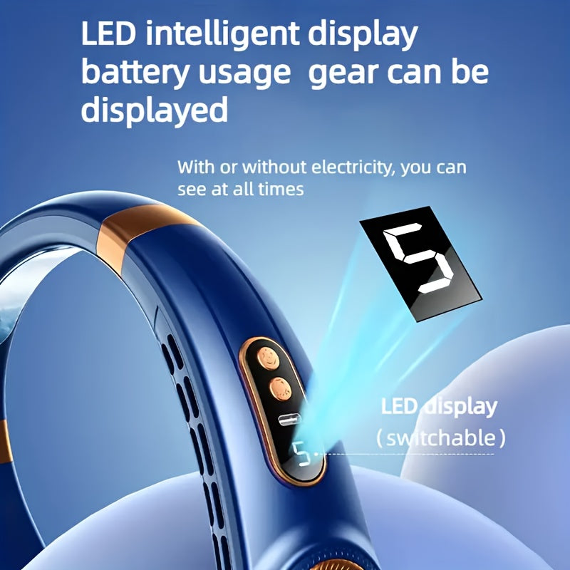 USB Neck Fan with Adjustable Speed LED Display Rechargeable Battery Lightweight for Outdoor Activities