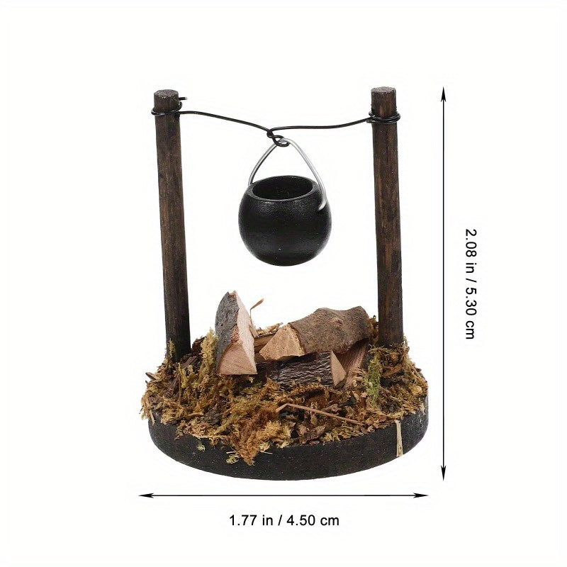 Caramel Wooden Stove and Firewood Decor for Fairy Gardens and Camping