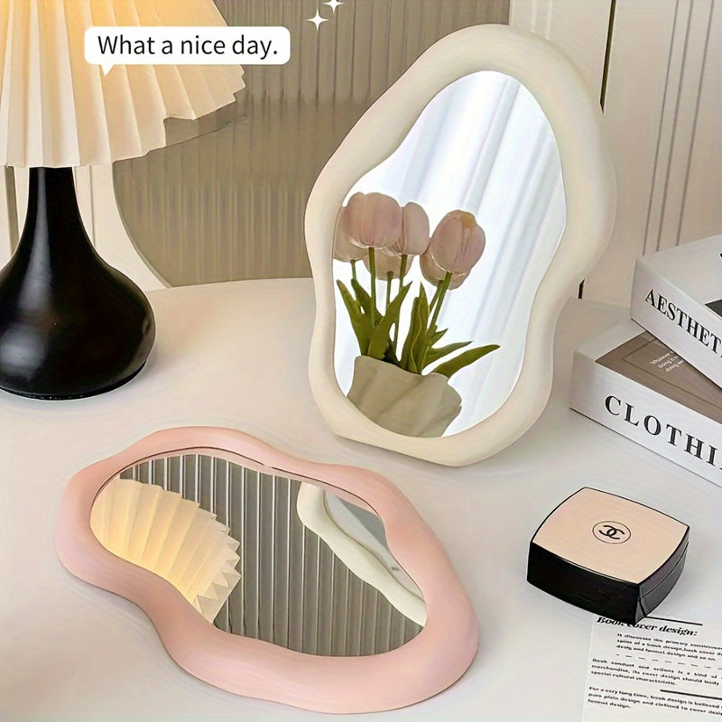 Portable Cloud-Shaped Makeup Mirror with Floral Theme, Polished Glass, Dresser Mount