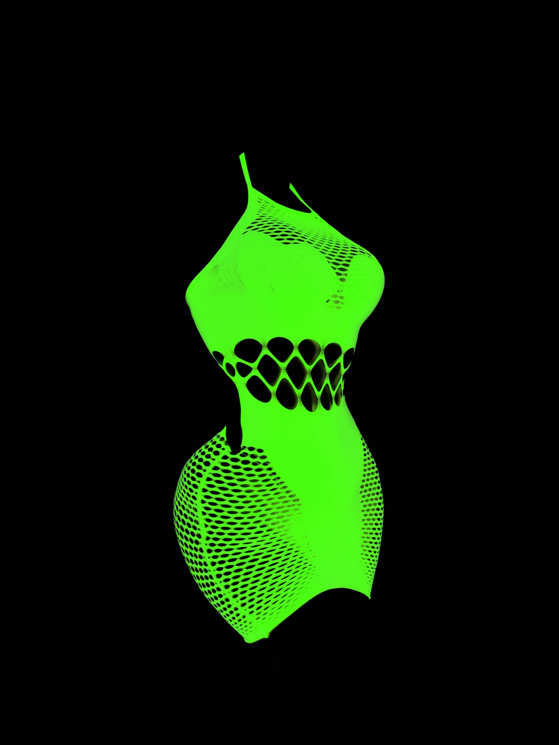 Plus-Size Glow-in-the-Dark Lace Fishnet Dress Lingerie See-Through Halter
