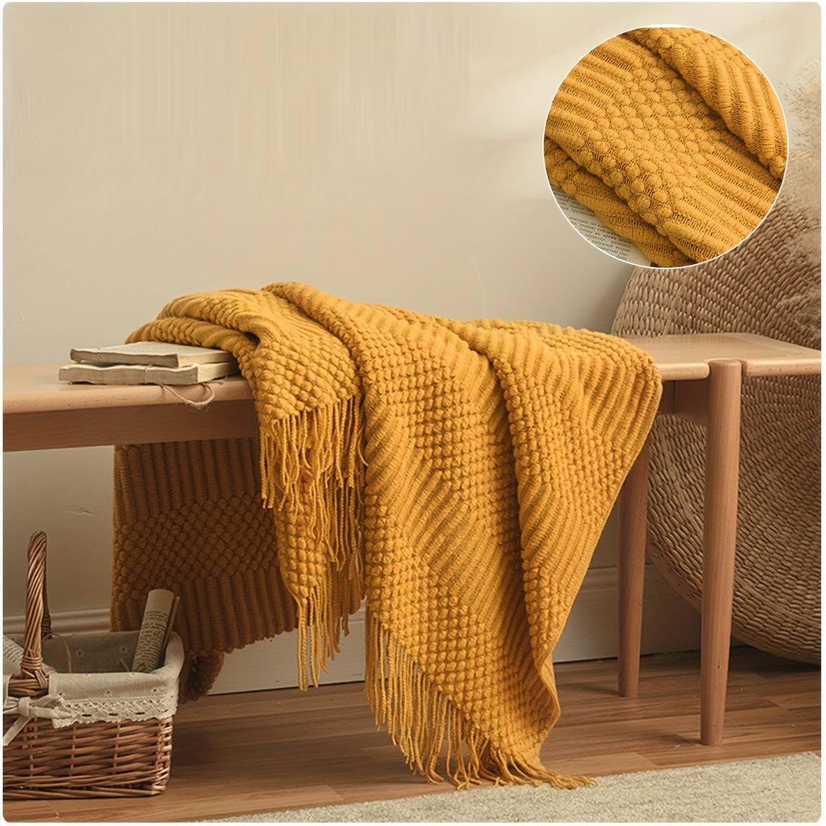 Warm Knitted Throw Blanket for Sofa Bed Car All Seasons with Tassels