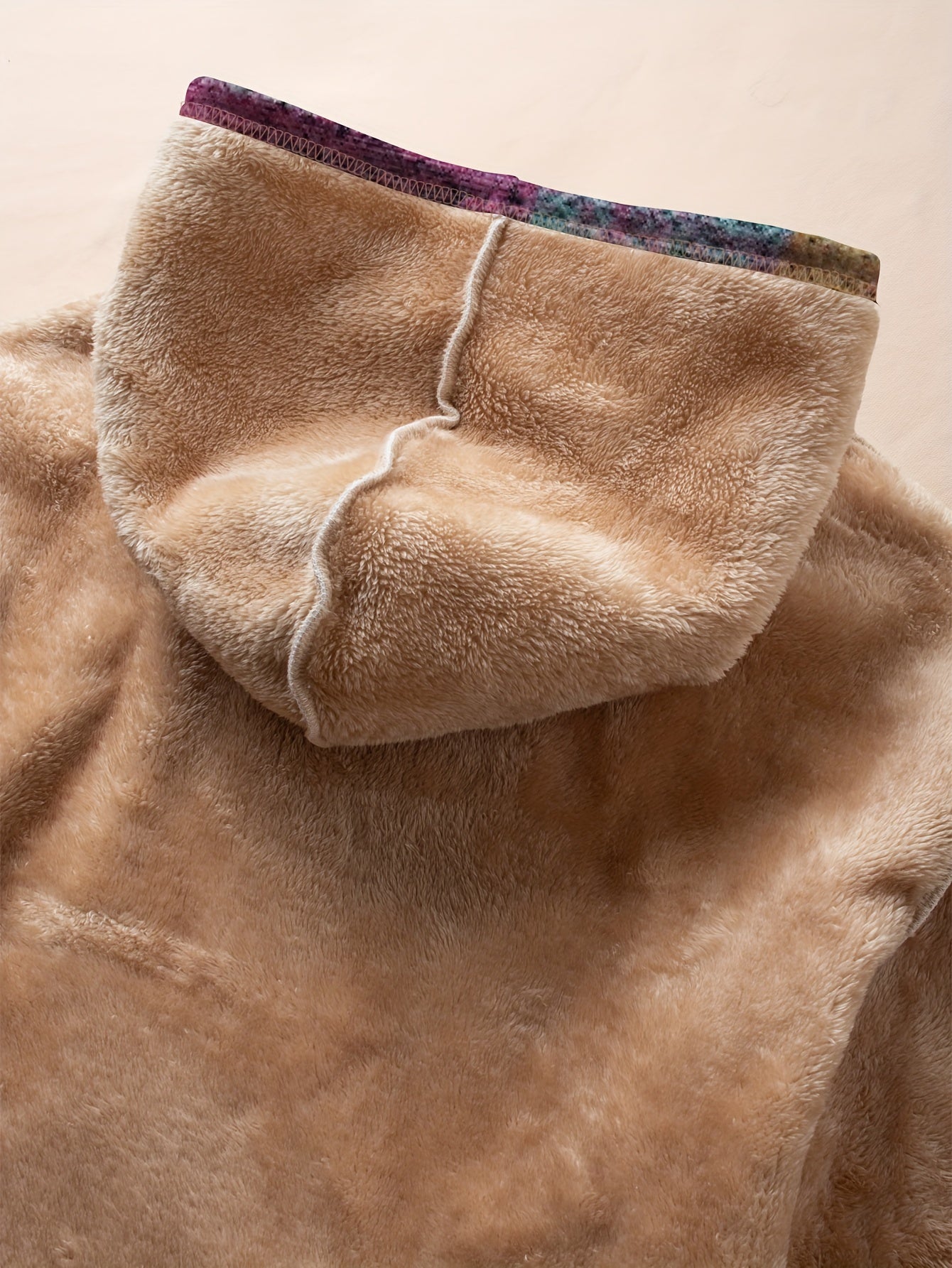 Plus Size Women Fleece-Lined Geometric Color Block Hoodie Long Sleeve Winter