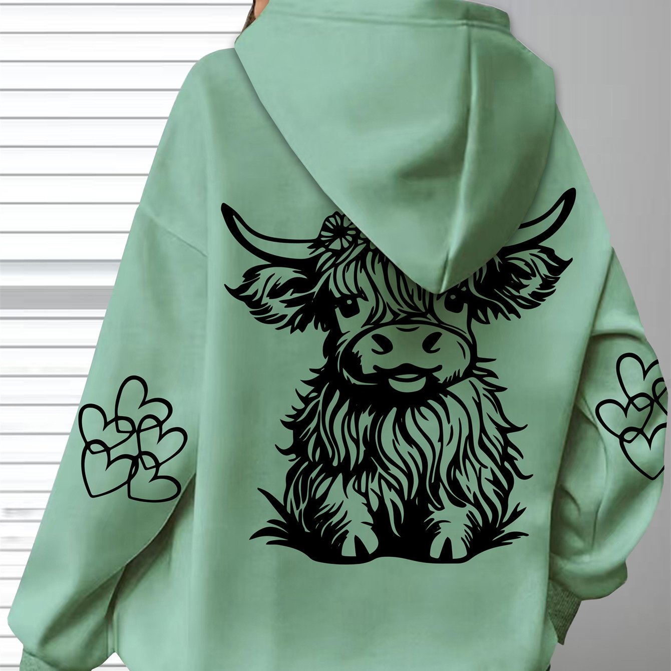 Women's Oversized Cozy Hoodie Brown Highland Cow Print Long Sleeve Pullover Casual