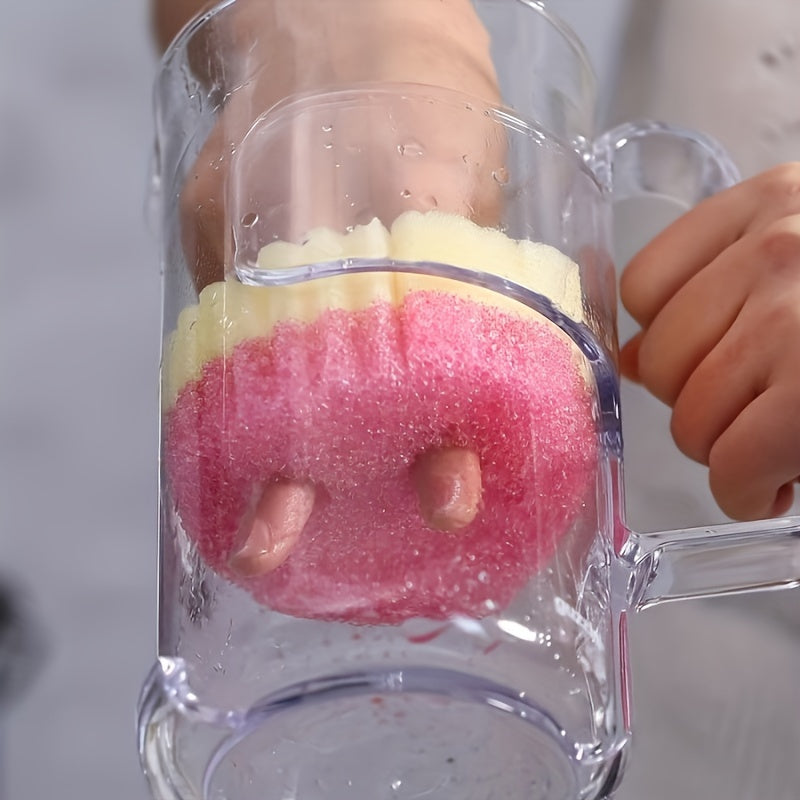 Esponjas de limpieza de doble capa sensibles a la temperatura, diseño de dibujos animados, multiusos