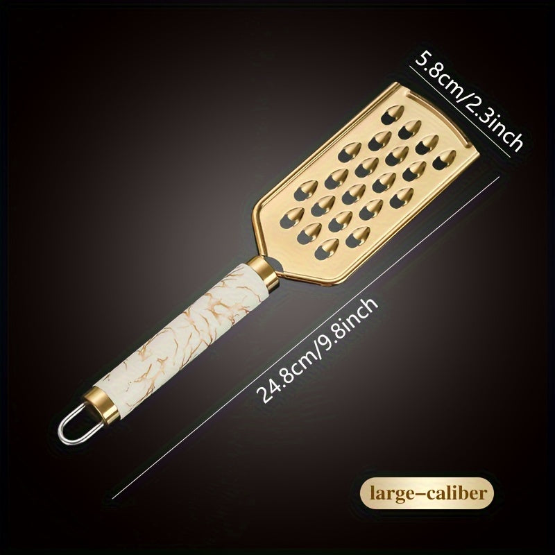 Stainless Steel Kitchen Grater for Shredding Food with Safe Handle and Gold Finish