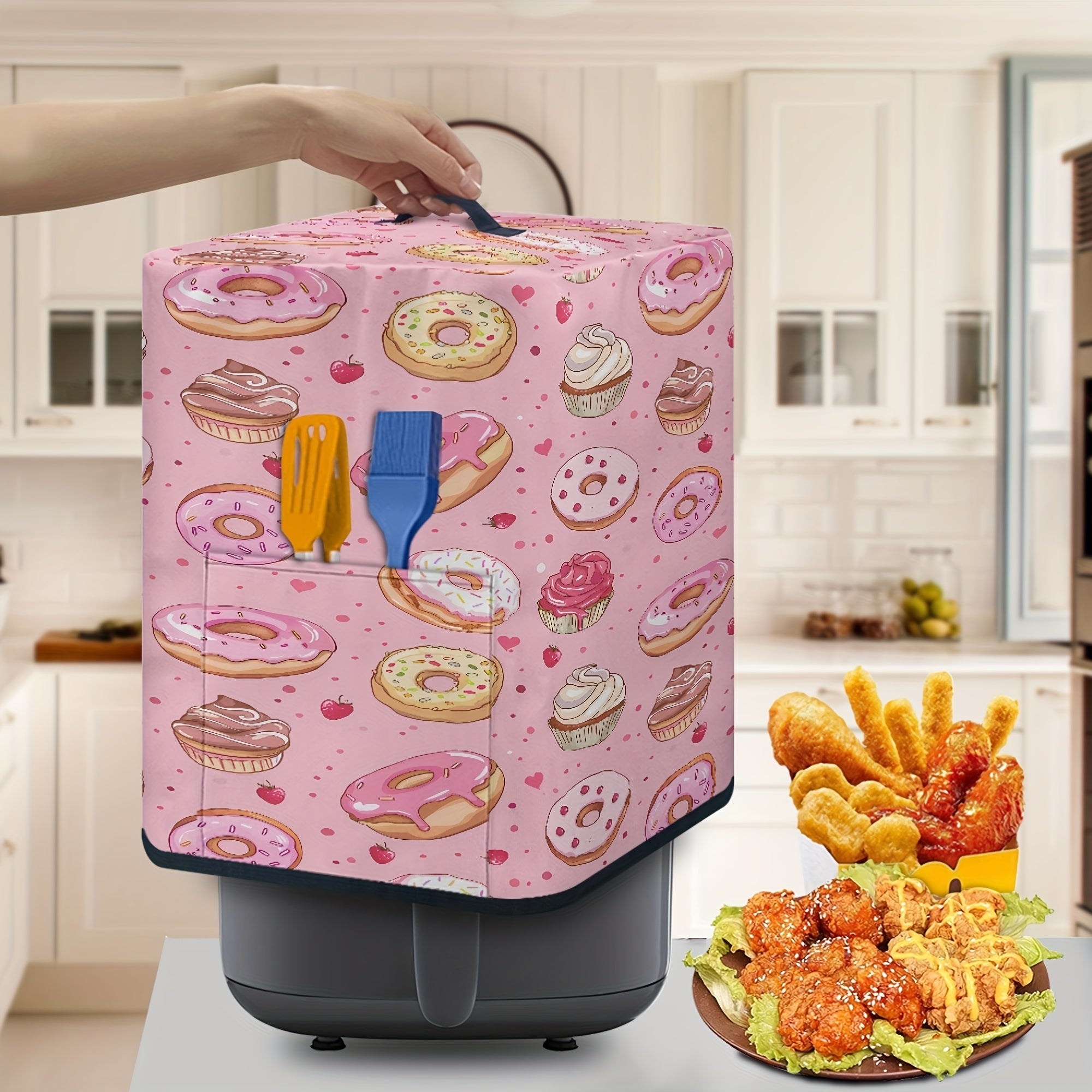 Funda para electrodomésticos de cocina con asa y bolsa para papel de cocina para olla eléctrica, olla a presión, freidora de aire, diseño de dona