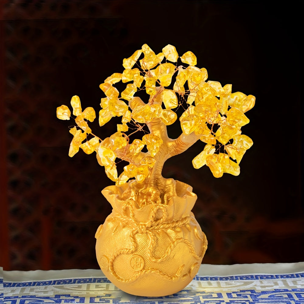 Golden Crystal Money Tree Decor in Intricate Pot for Prosperity and Wealth