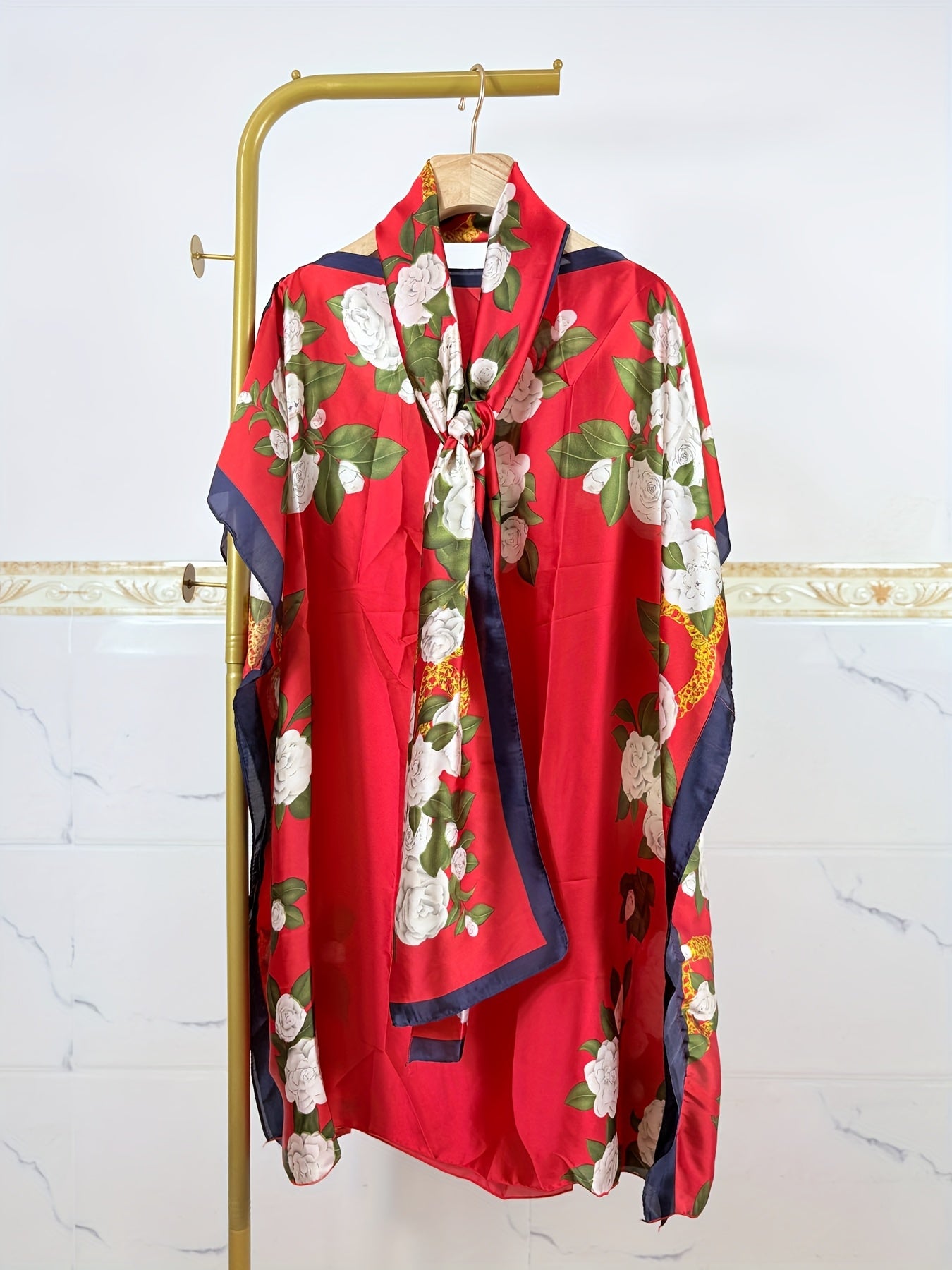 Plus Size Women Bohemian Floral Print Robe Summer Dress with Pockets