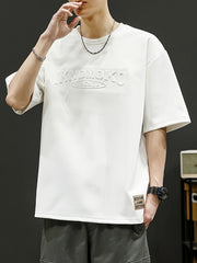 Camiseta de manga corta para hombre, transpirable, de poliéster, con patrón de letras, casual, para verano, ajuste cómodo