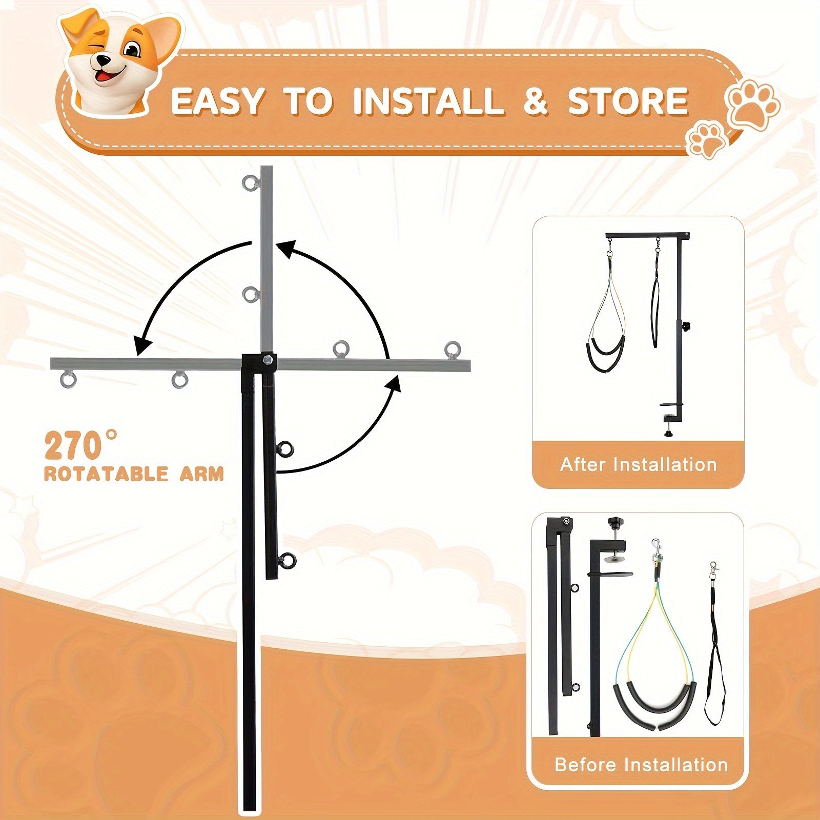 Brazo ajustable y plegable para peluquería de perros con pinza de acero para perros pequeños y cachorros