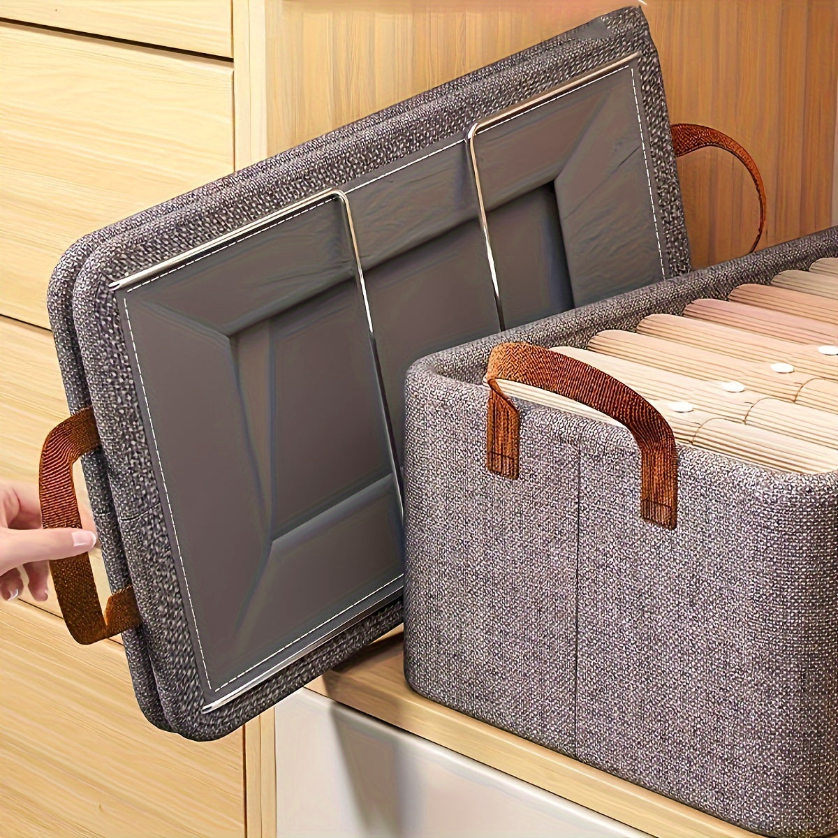 Caja organizadora de almacenamiento de tela con cesta plegable de cationita, gran capacidad, solución para armario con cajón