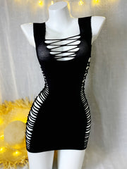 Ayollar uchun bezsiz bodycon kiyi yuqori cho‘ziluvchan shaffof nylonga ochiq bo‘shliq bilan bayram uchun