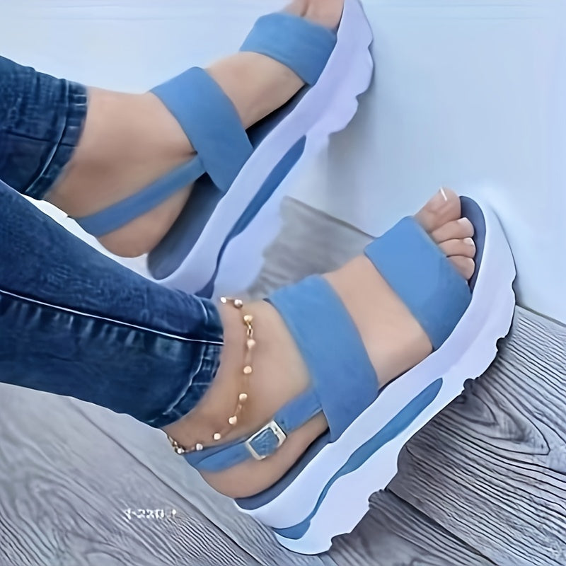 Women's Platform Sandals Low Heel Buckle Open Toe All-Season Casual