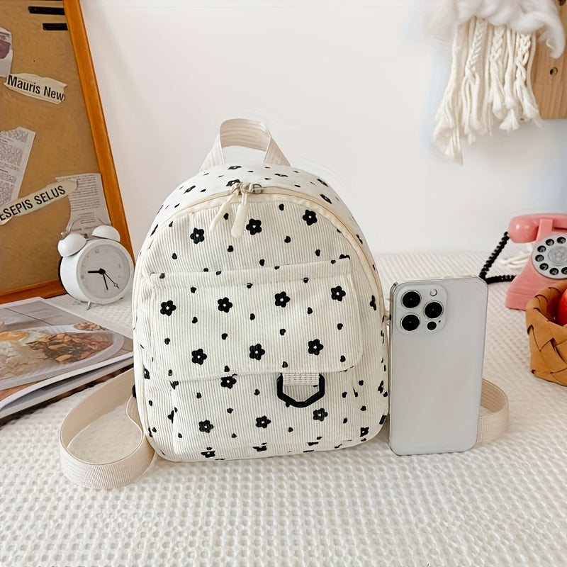 Zarif Mini Gul Ruxsatnomasi - Korduroy, Moslashuvchan Tasmalar, Zip Yopilishi | Ayollar uchun tasodifiy rucksack