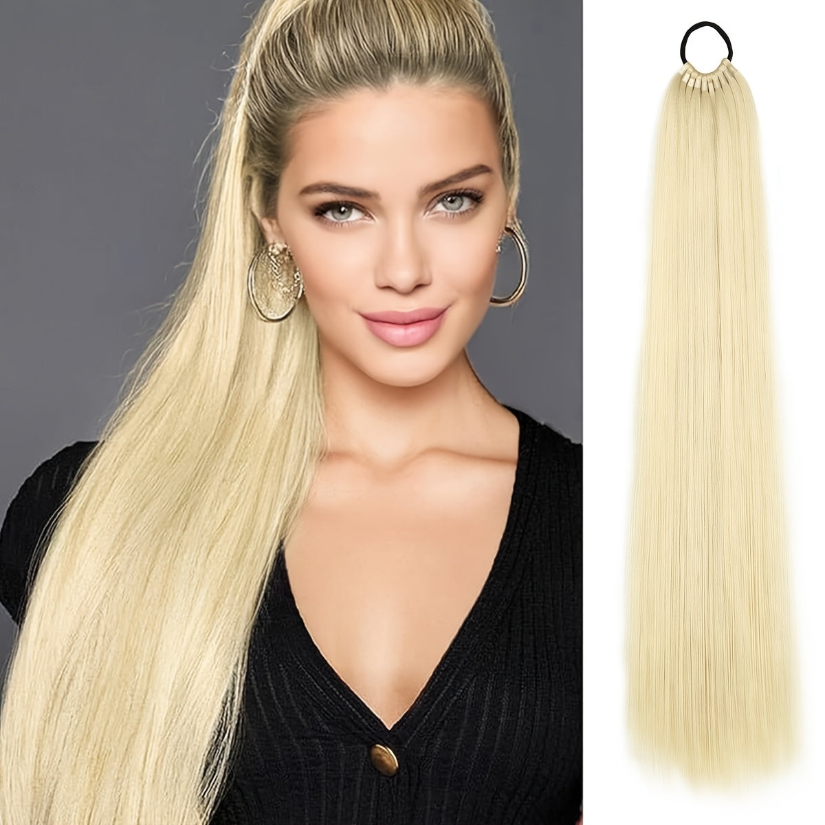 Women’s 66.04cm Straight Ponytail Extension Synthetic Hair Heat-Resistant Elastic Band