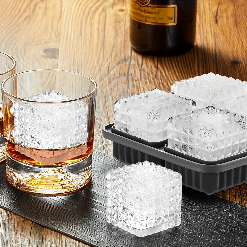 "Viski uchun silikon 3D kvadrat muz kublari qolipi - Teshik kiritilgan, kokteyllar, burbon, brendi uchun ideal - Erkaklar uchun ajoyib sovg'a - Qora rang"