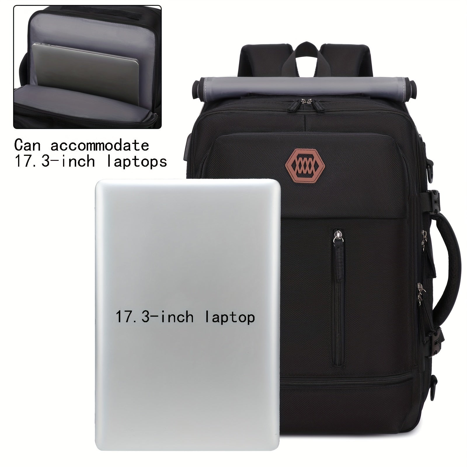 Large Polyester Backpack with Shoe Compartment USB Port and 17-Inch Laptop Storage