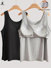Plus Size Women's Sleeveless Sports Tank Top Sets with Built-in Bra Pads