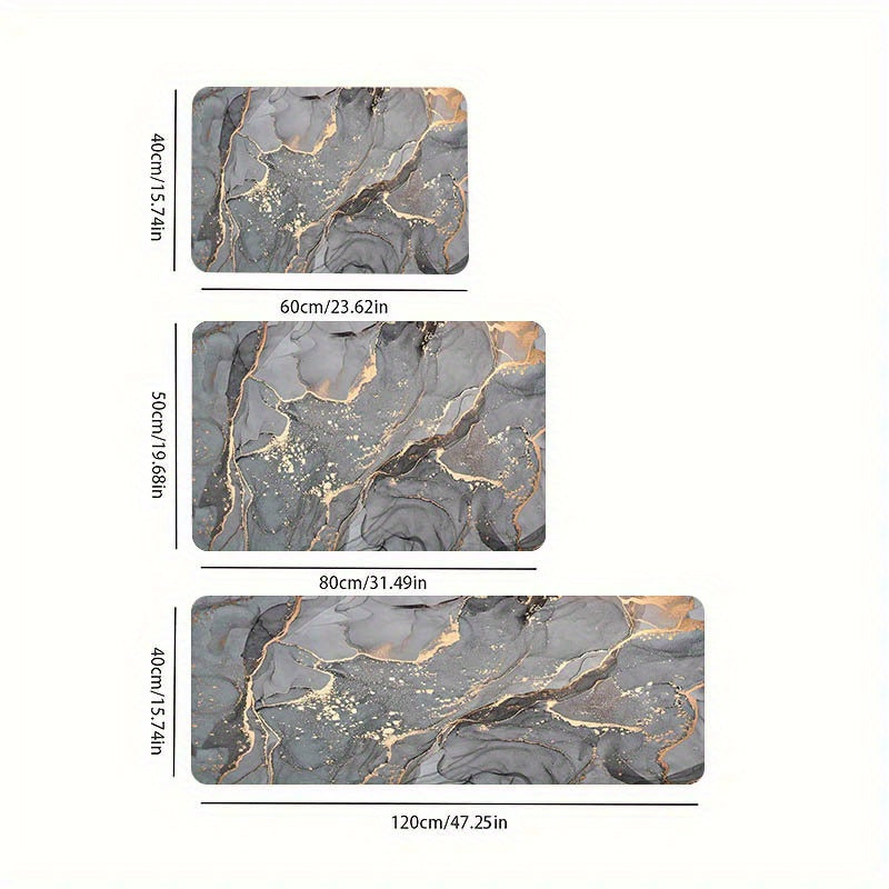 Waterproof Floor Mat Marble Pattern Indoor Outdoor Machine Washable Polyester