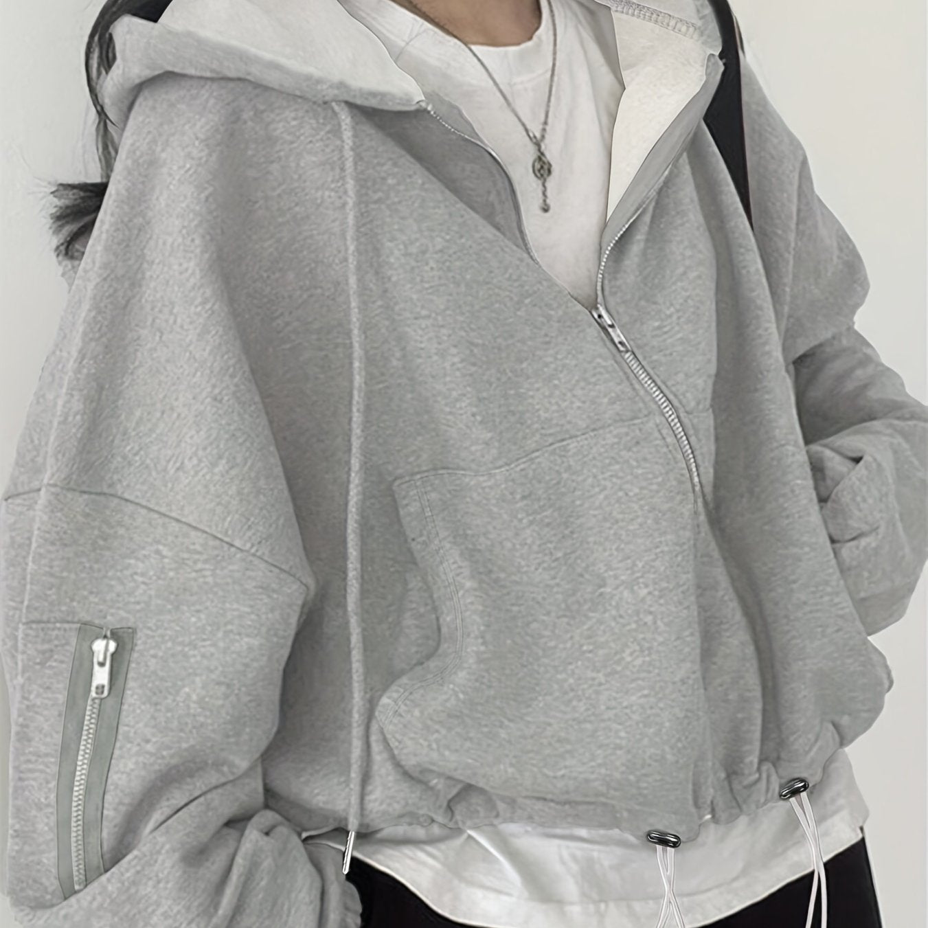 Women’s Y2K Hooded Sweatshirt Short Length Loose Fit Solid Jersey Casual Wear