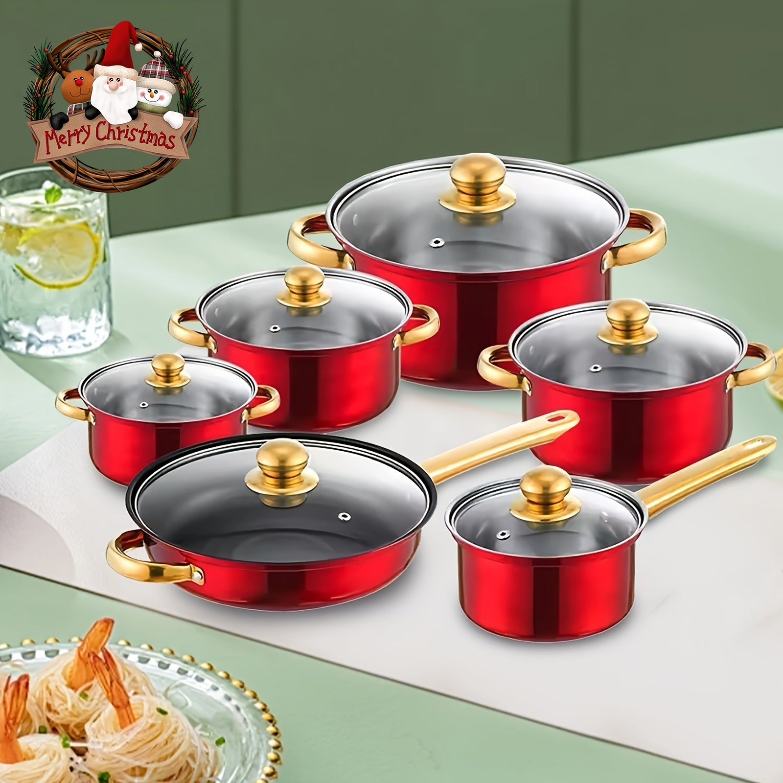 Stainless Steel Wok Set 6 Pieces Non-Stick Kitchen Equipment for Frying and Stewing