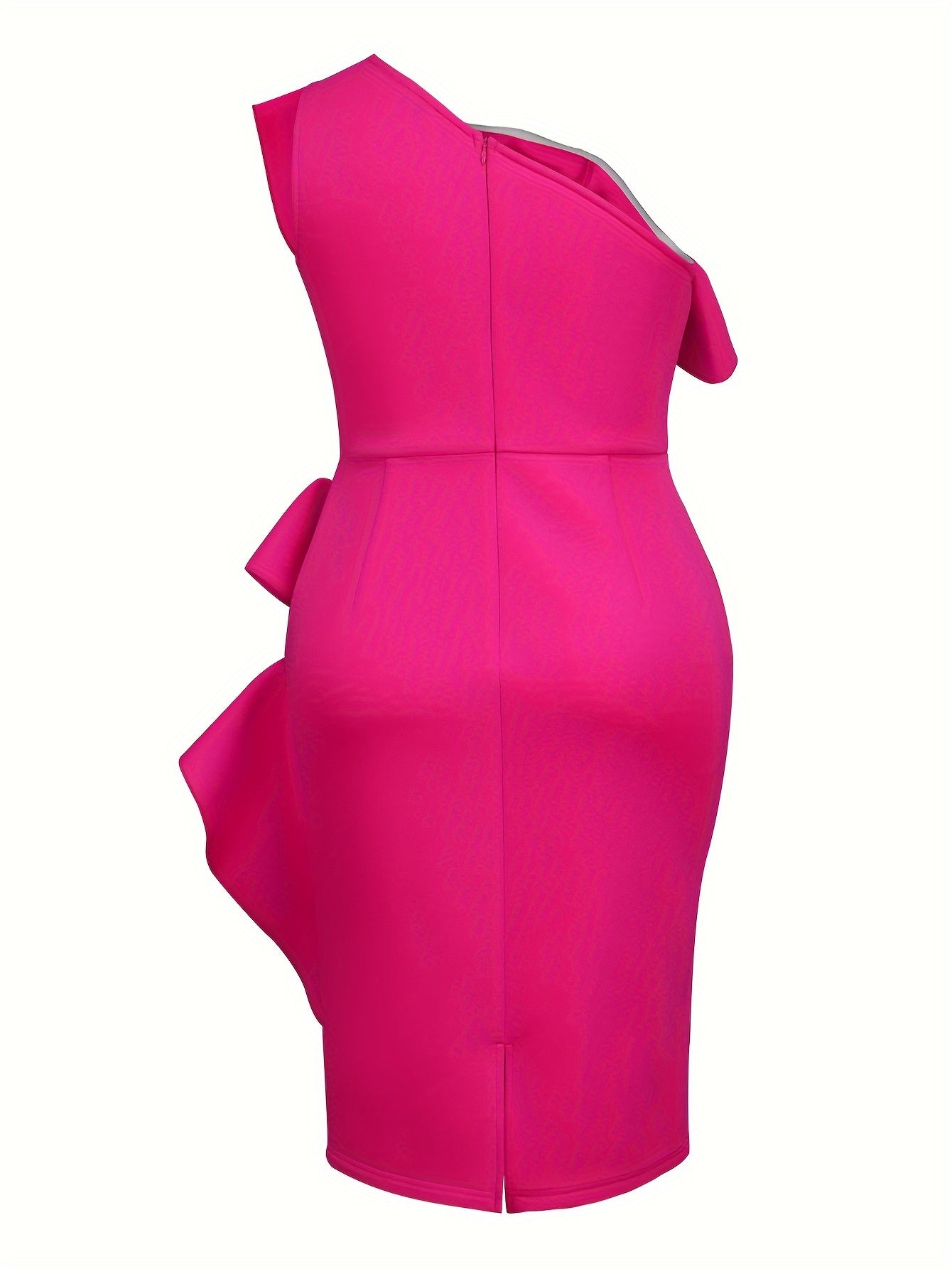 Women's Plus Size One Shoulder Bodycon Dress with Ruffle Trim for Party