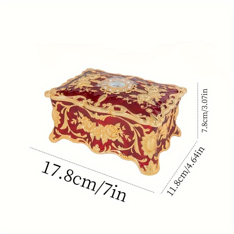 стиль винтаж шкатулка для свадебных украшений с эмалью, с откидной крышкой и отделениями для хранения