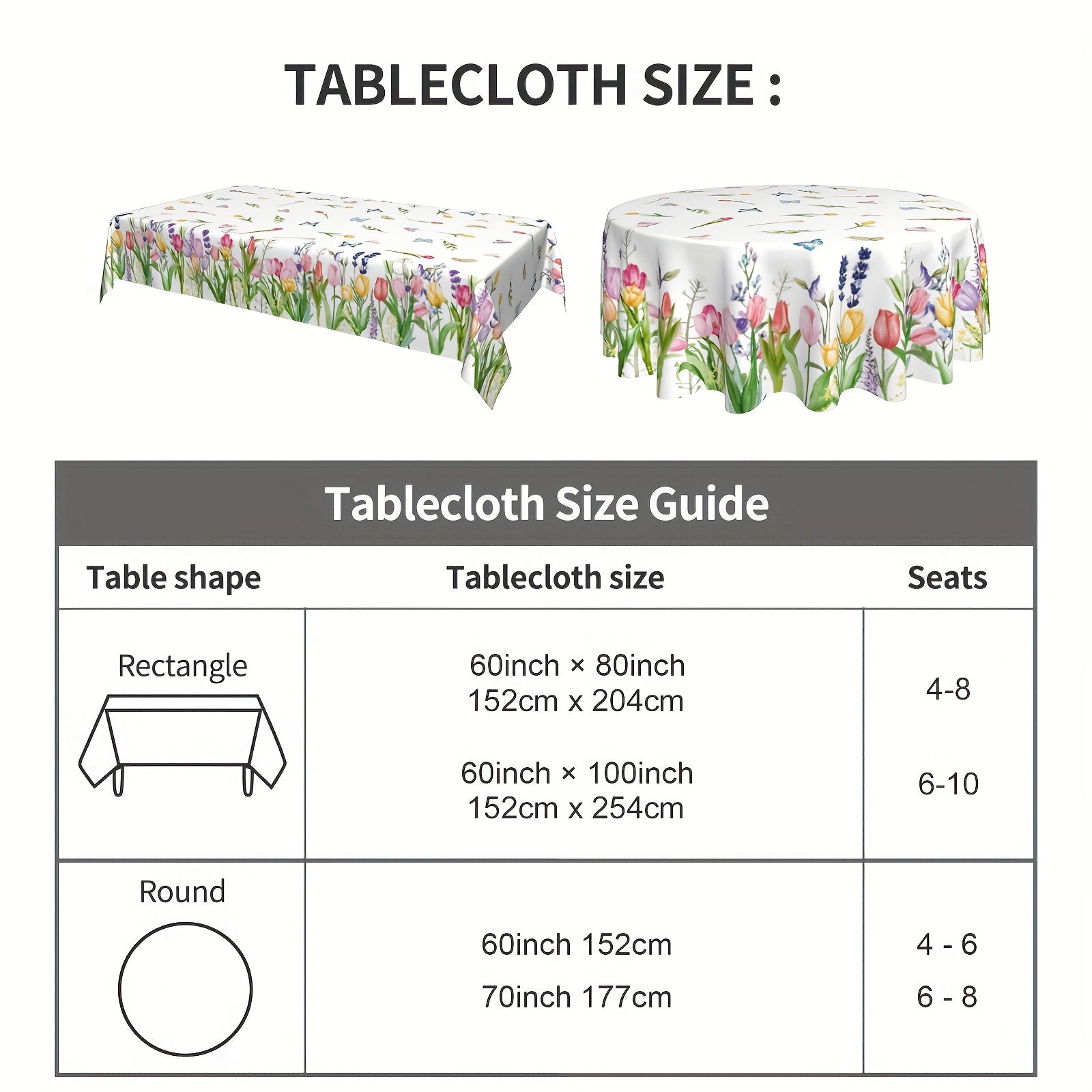 Polyester Spring Summer Tablecloth with Lavender Tulips and Butterflies Pink Purple Yellow Stain-Resistant Wrinkle-Free