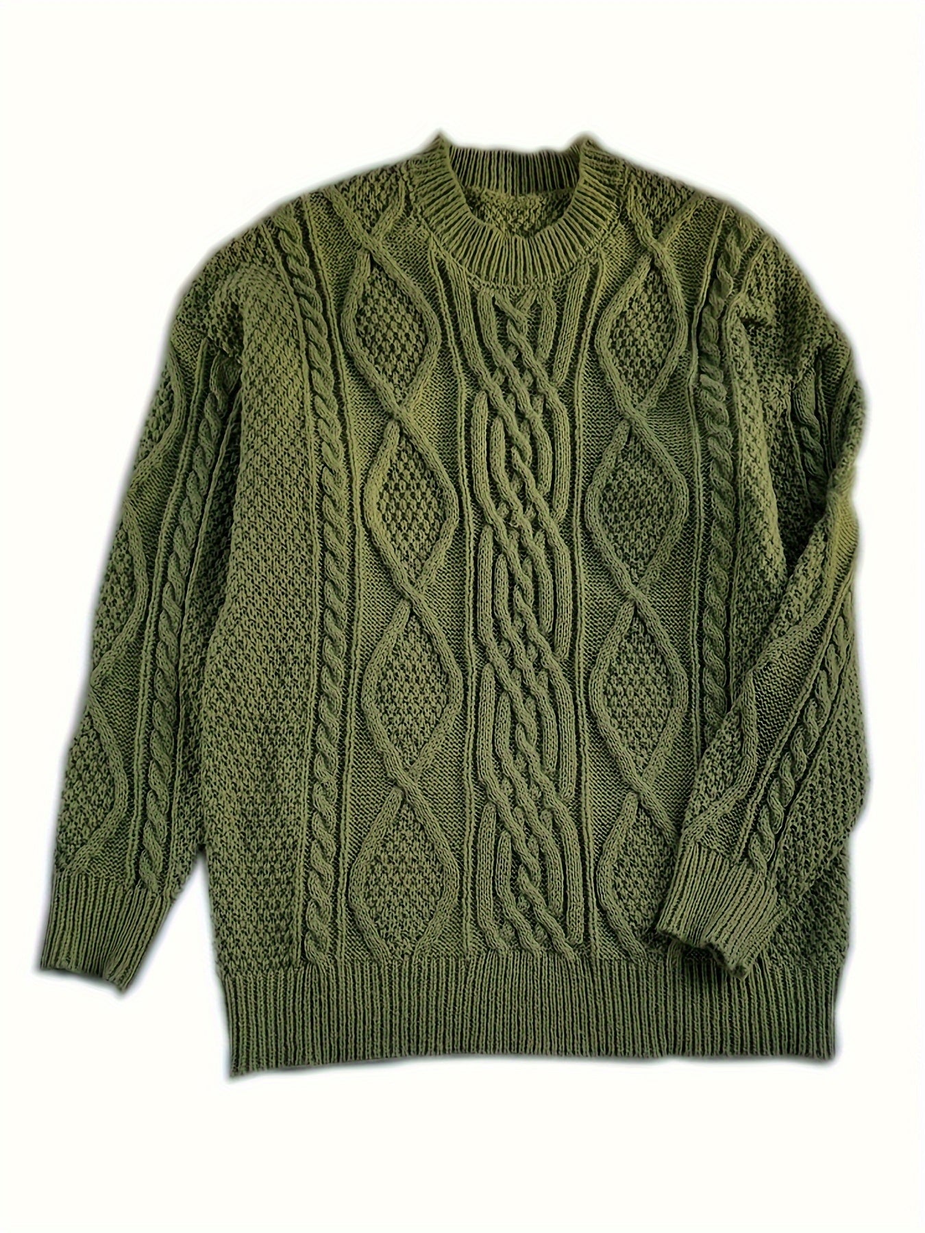 Plus Size Cable Knit Crew Neck Sweater Women Long Sleeve Fall Winter