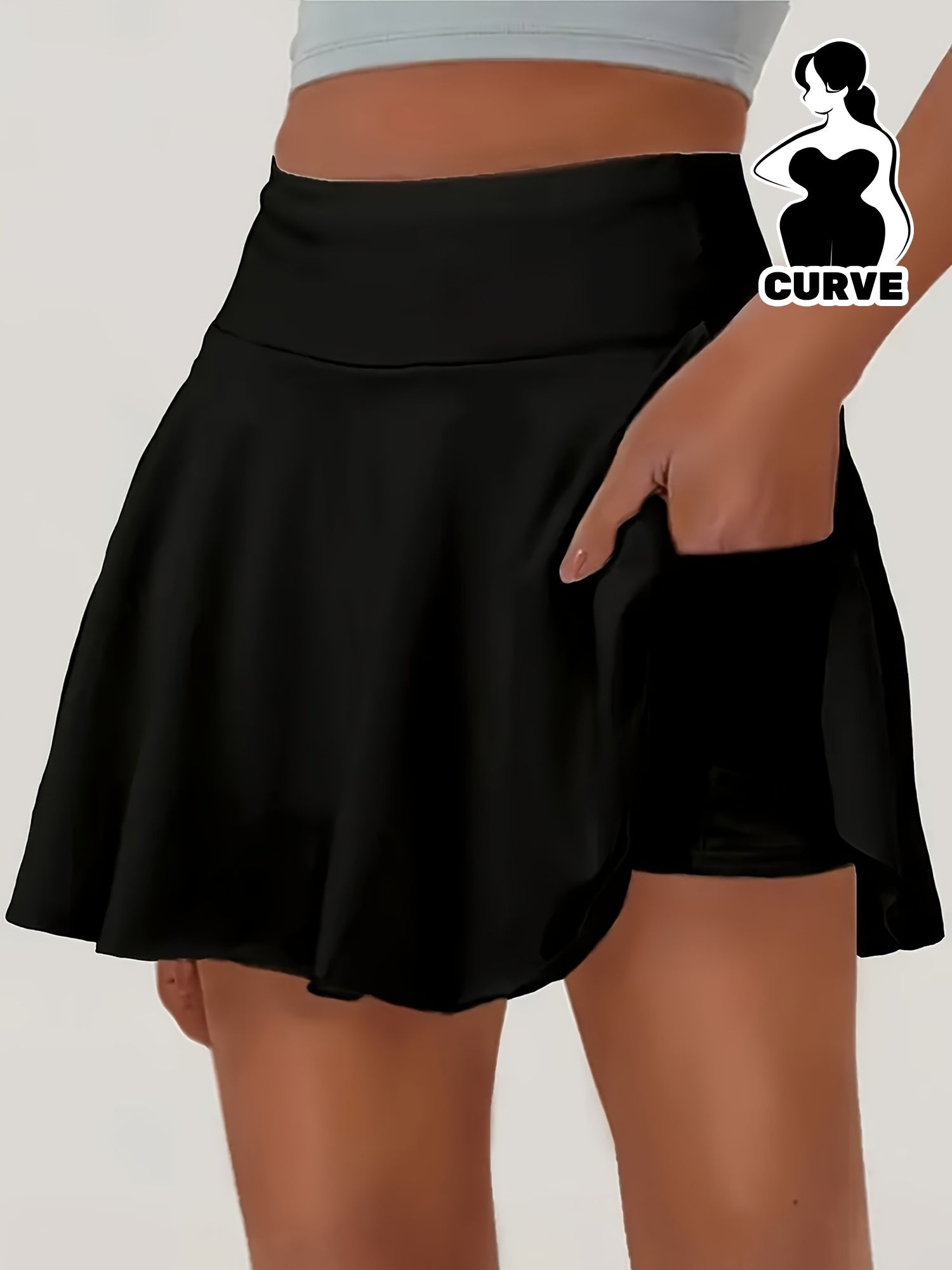 Plus Size Women's Casual Shorts with Pockets Black Summer Running Skirt